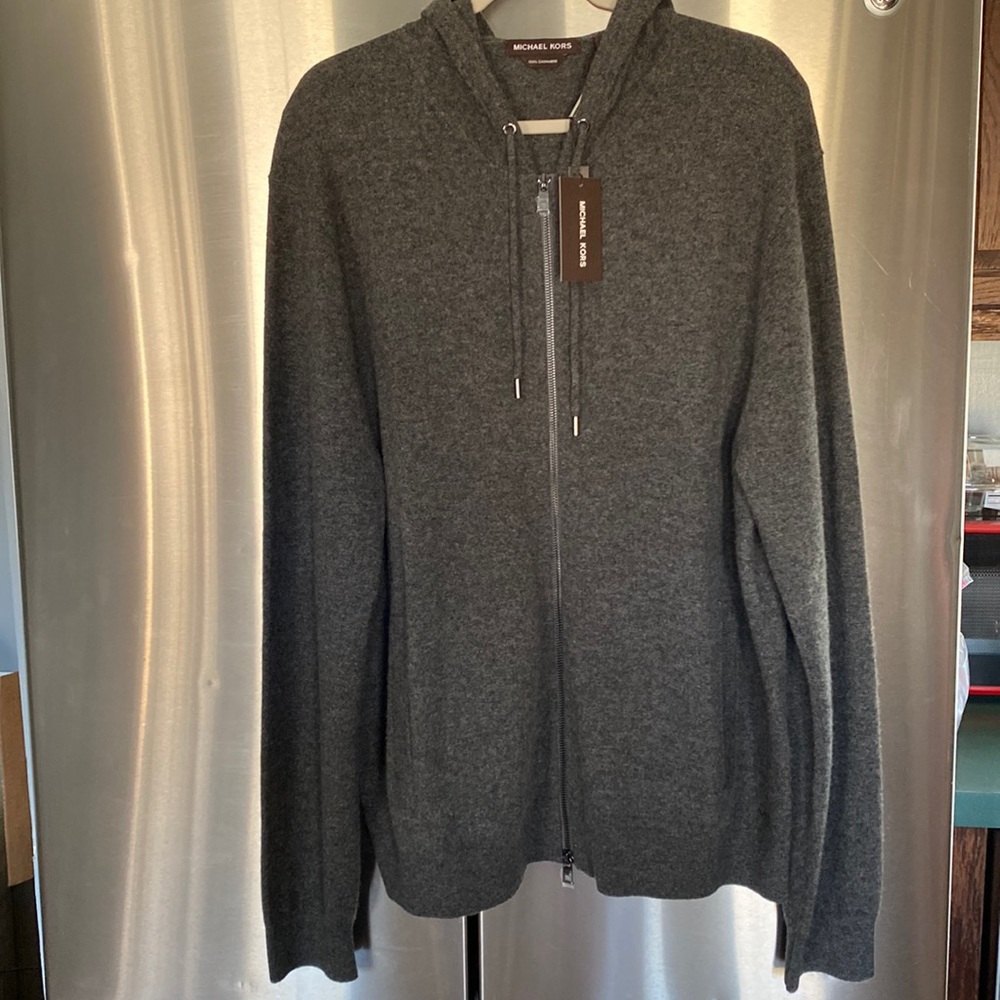 Michael Kors men’s cashmere grey zip up sweater